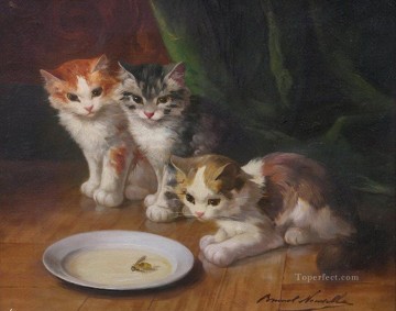 猫 Painting - アルフレッド・ブルネル・ド・ヌーヴィルの猫と蜂